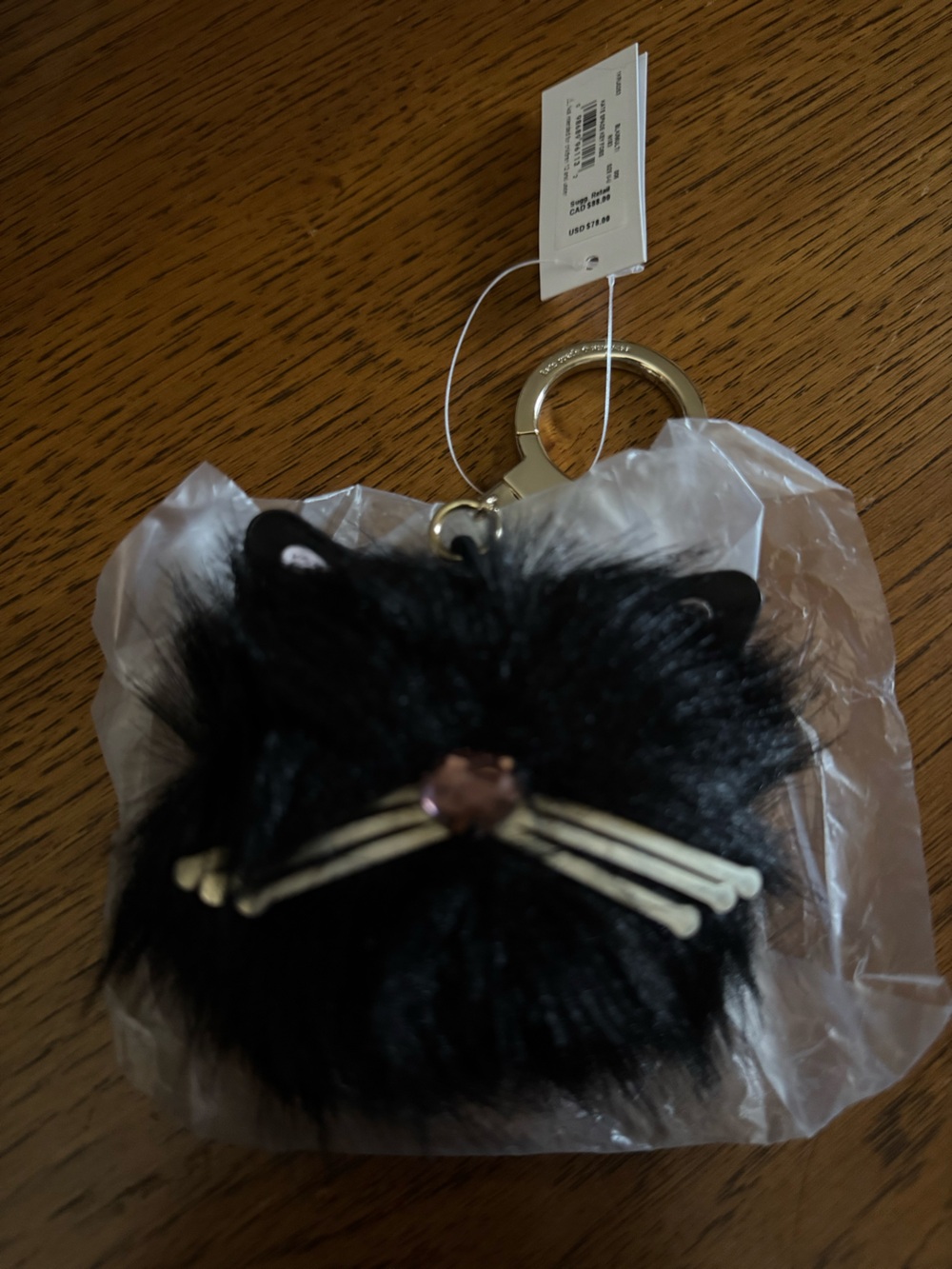 NWT Kate Spade Black Cat Pouf Keychain MSRP$79